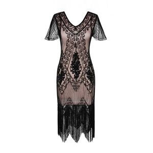Pretty Guide Great Gatsby Flapper Dress Black Beige Women's Large NWT Art Deco